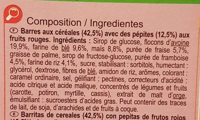 Barres céréales Pépites aux fruits rouges - Ingredientes - fr