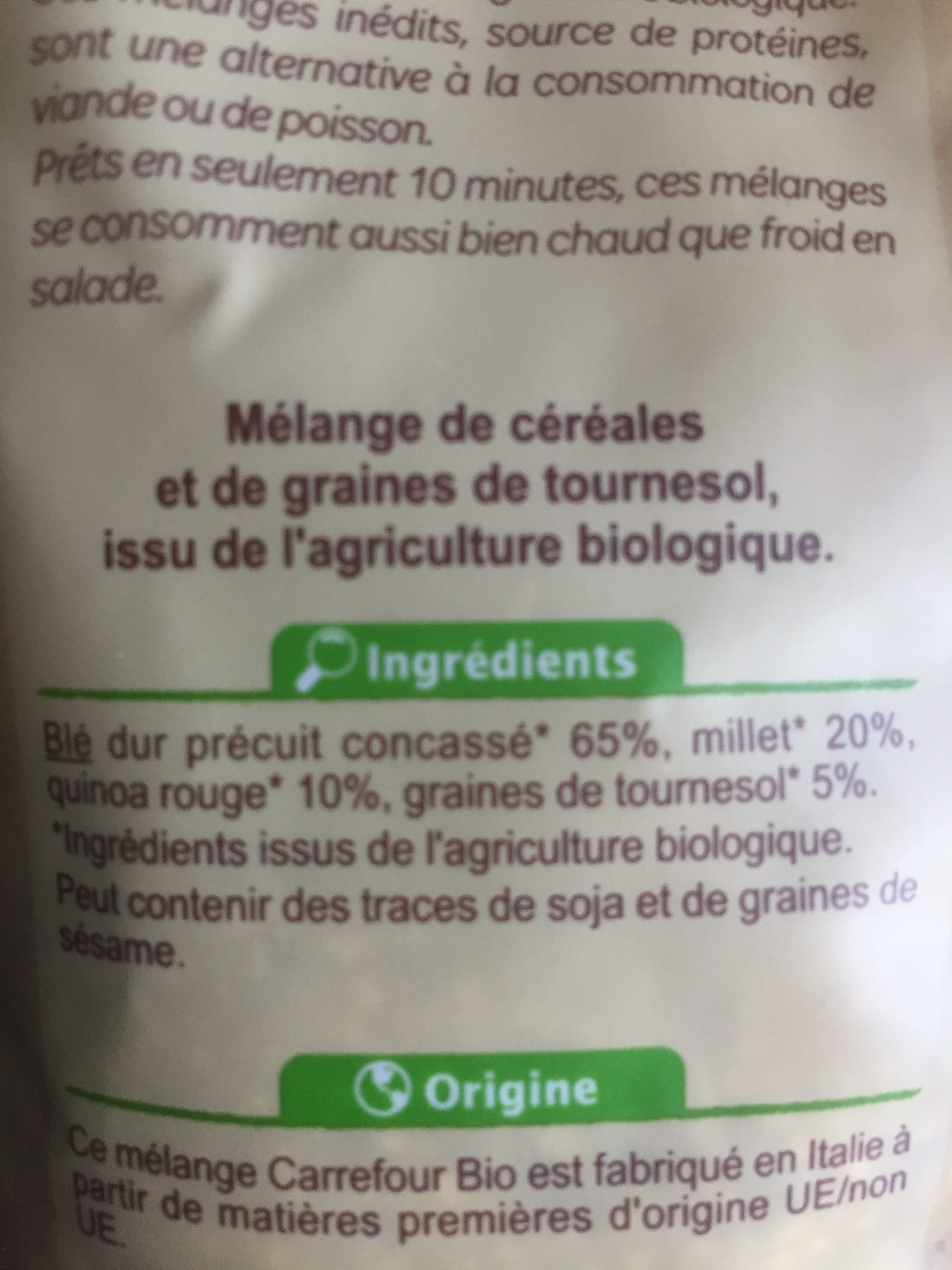 MIX Boulgour, millet, quinoa rouge, graines de tournesol - Ingredienti - fr