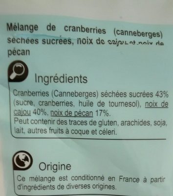 Vitalité Cranberries, noix de cajou, noix de pécan - Ingredienti - fr