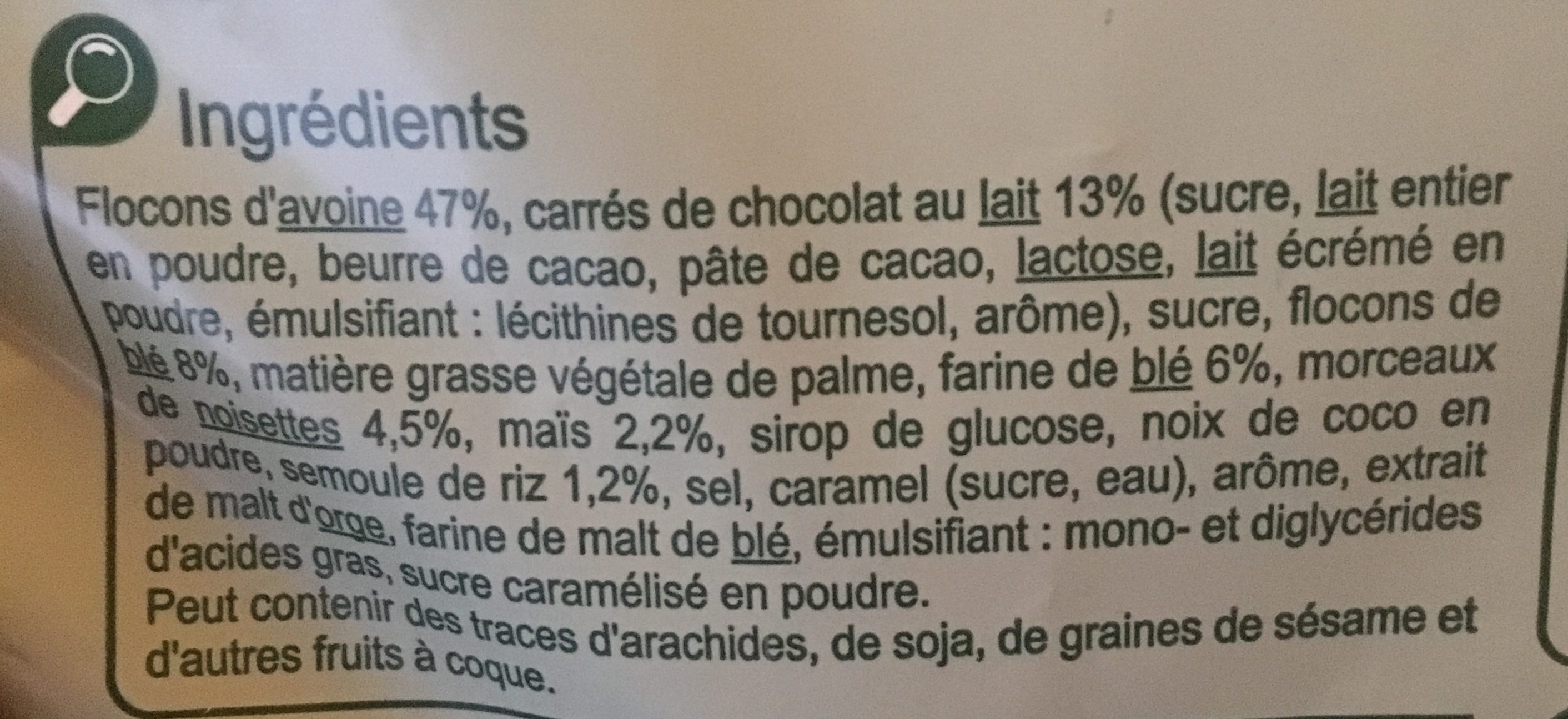 Crunchy Chocolat au lait & Noisettes - Ingredienti - fr