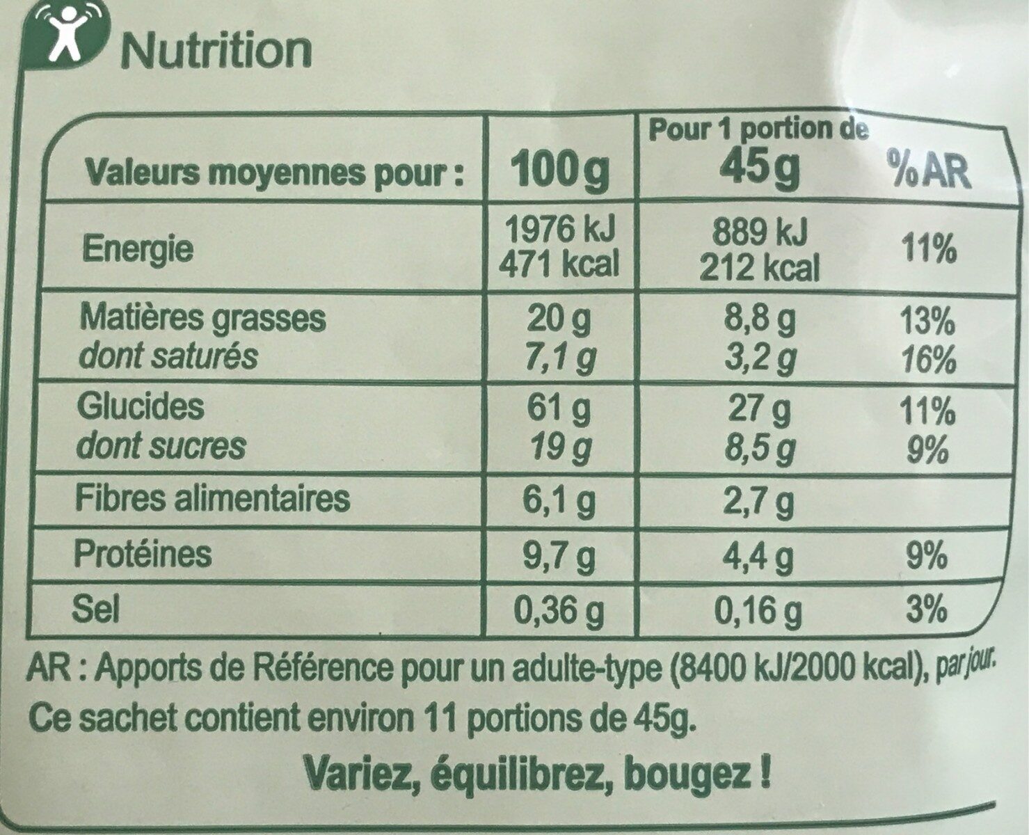 Crunchy Chocolat au lait & Noisettes - Valori nutrizionali - fr