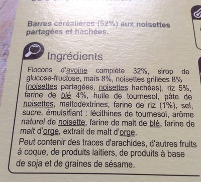 Barres céréales - Ingredients - fr