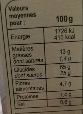 Barres céréales - Nutrition facts - fr
