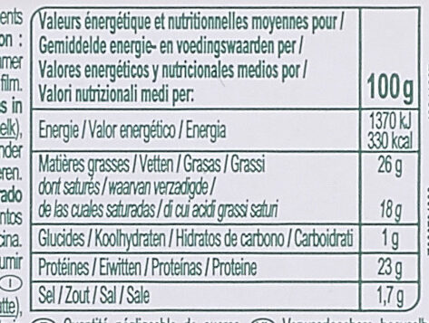 Raclette - Valori nutrizionali - fr