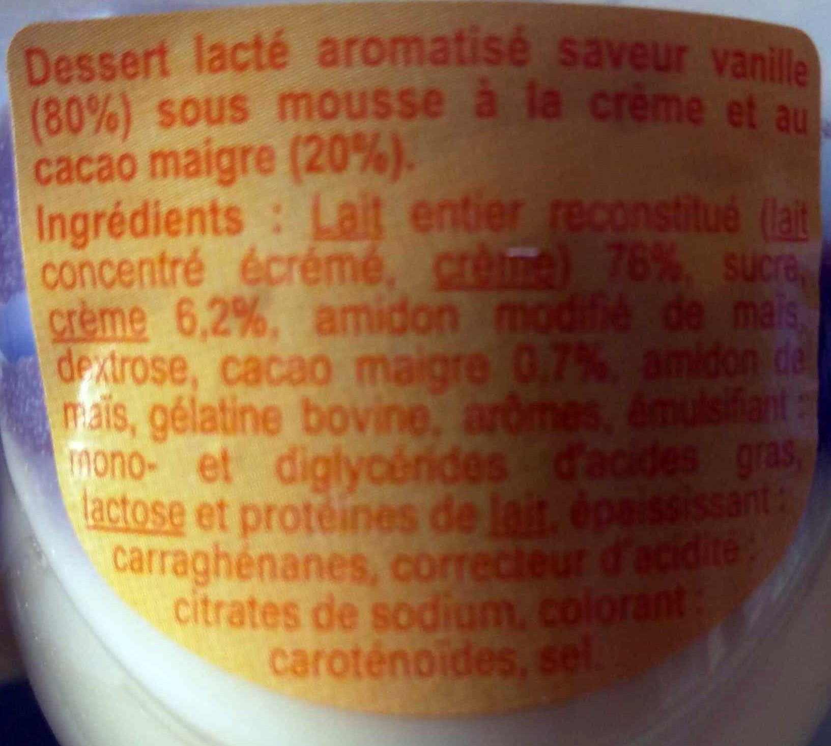 Crème Liègoise Saveur Vanille - المكونات - fr