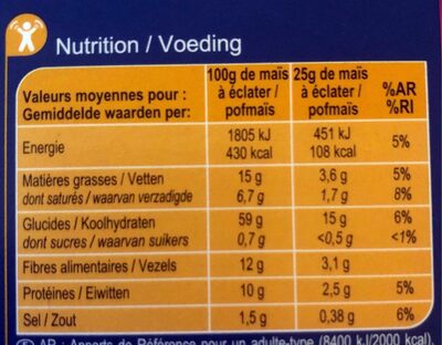 Popcorn salé - Nutrition facts - fr