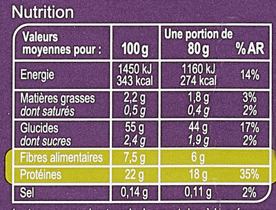 Fusilli de pois cassés - Nutrition facts - fr