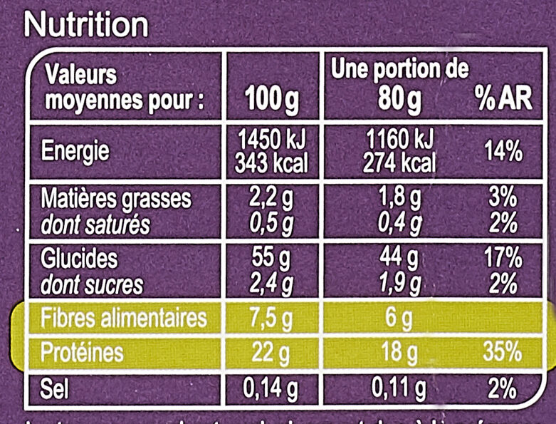 Fusilli de pois cassés - Nutrition facts - fr