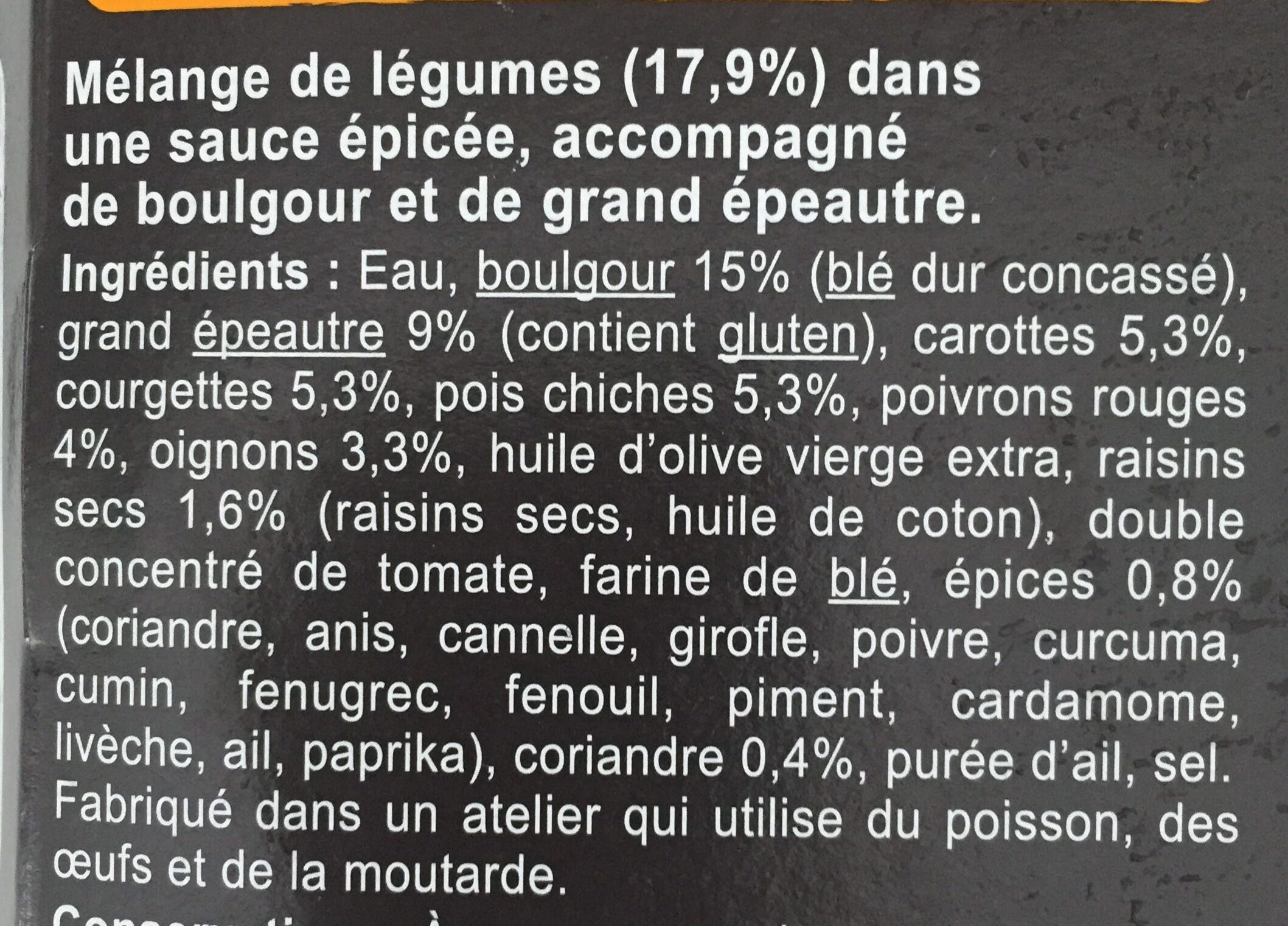 Tajine de Légumes épicés, boulgour, grand épeautre - Zutaten - fr
