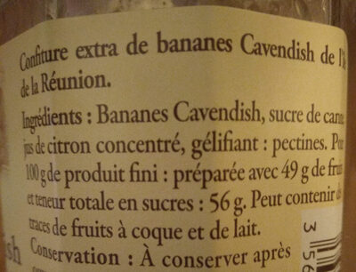 Bananes Cavendish de l'île de la Réunion - Confiture Extra - Ingredientes - fr