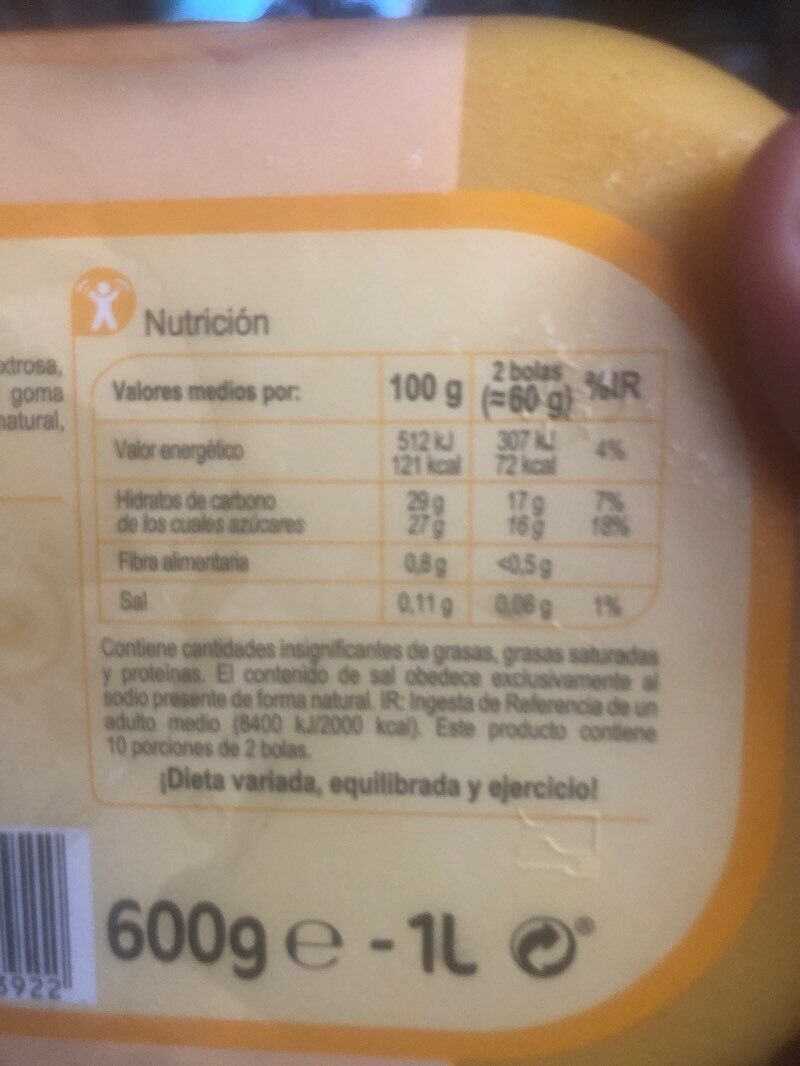 Sorbete Mango - Información nutricional