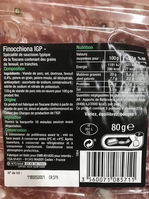 Finocchiona igp - Ingredients - fr
