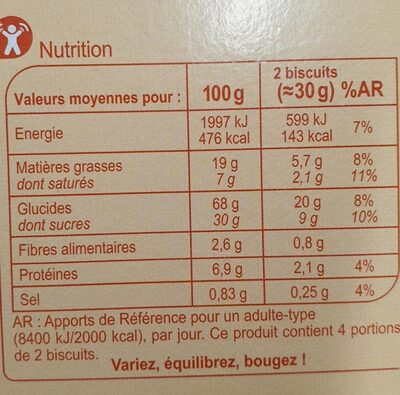 No gluten - Valori nutrizionali - fr
