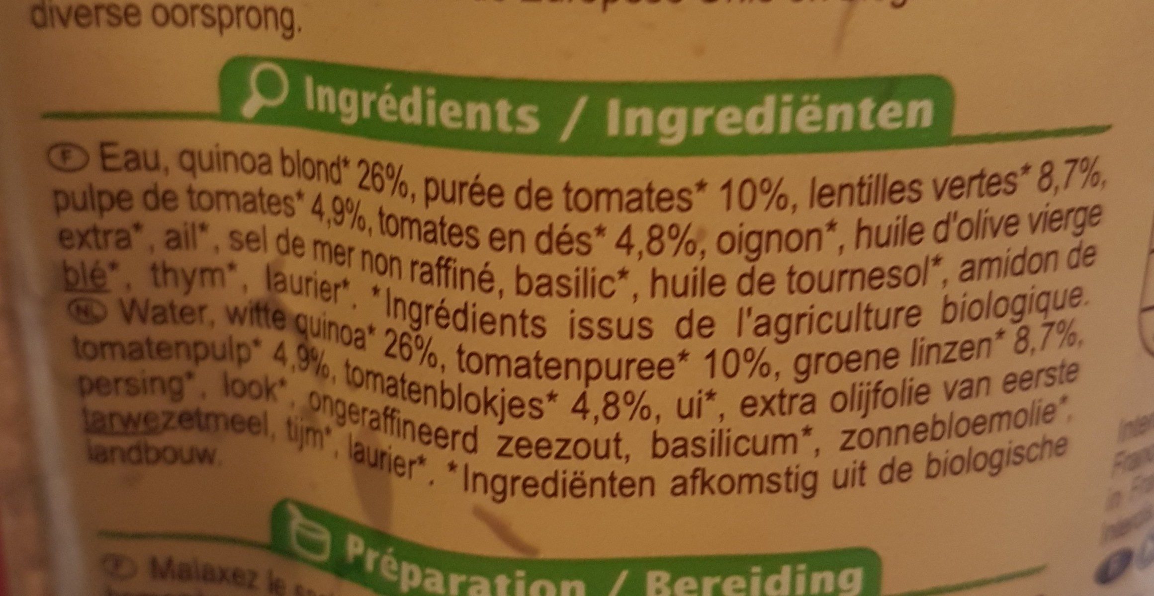 Mélange Quinoa lentilles et tomates - Ingredienser - fr
