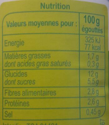 Mais 3x140gr Sans sucres ajoutés - Tableau nutritionnel