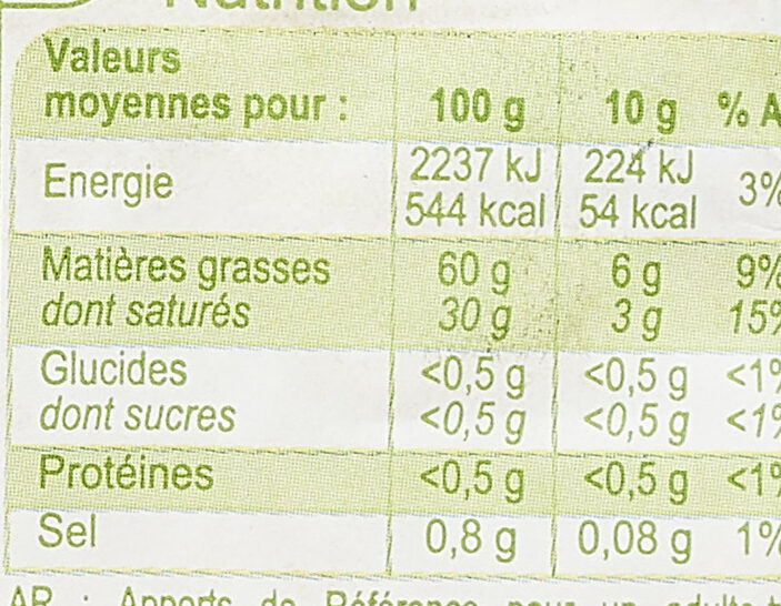 Margarine allégée - Información nutricional - fr