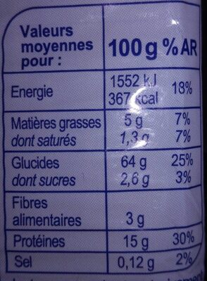 Pâtes d'Alsace - Nutrition facts