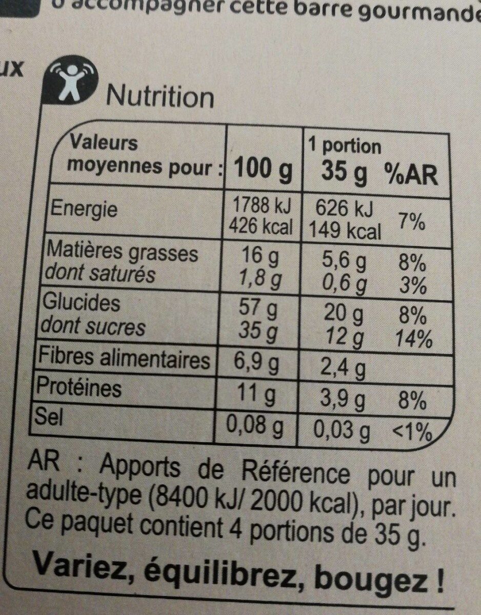 Barre gourmande Canneberge - Valori nutrizionali - fr