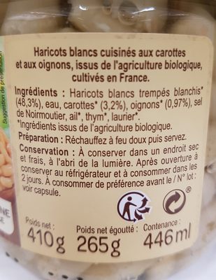 Haricots blancs cuisinés BIO - Ingredientes - fr