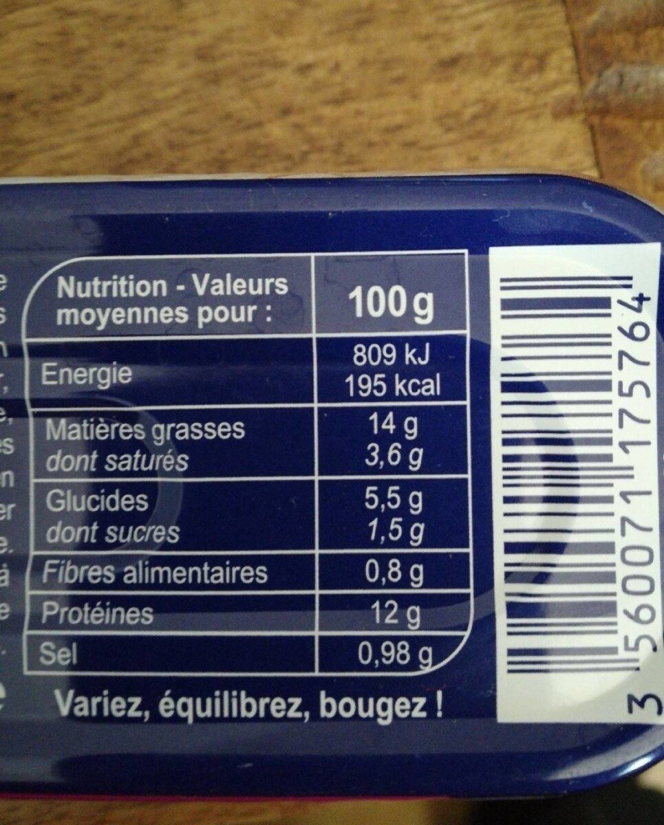 Filets de maquereaux à l'échalote - Nutrition facts - fr