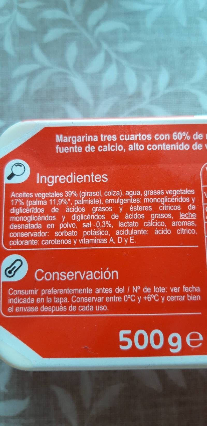 Margarina 3/4 - Ingredientes