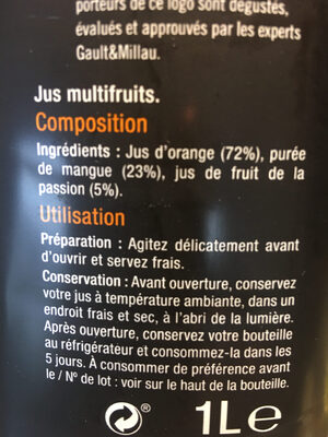 Pur Jus Orange Mangue Et Passion - Ingredients - fr