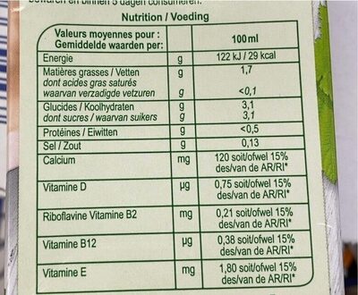 Noisette végétal - Informació nutricional - fr