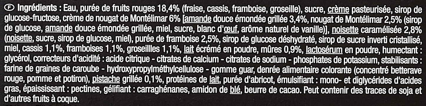 Délice Sorbet fruits rouges au crème glacée nougat de Montélimar - Ingredients - fr