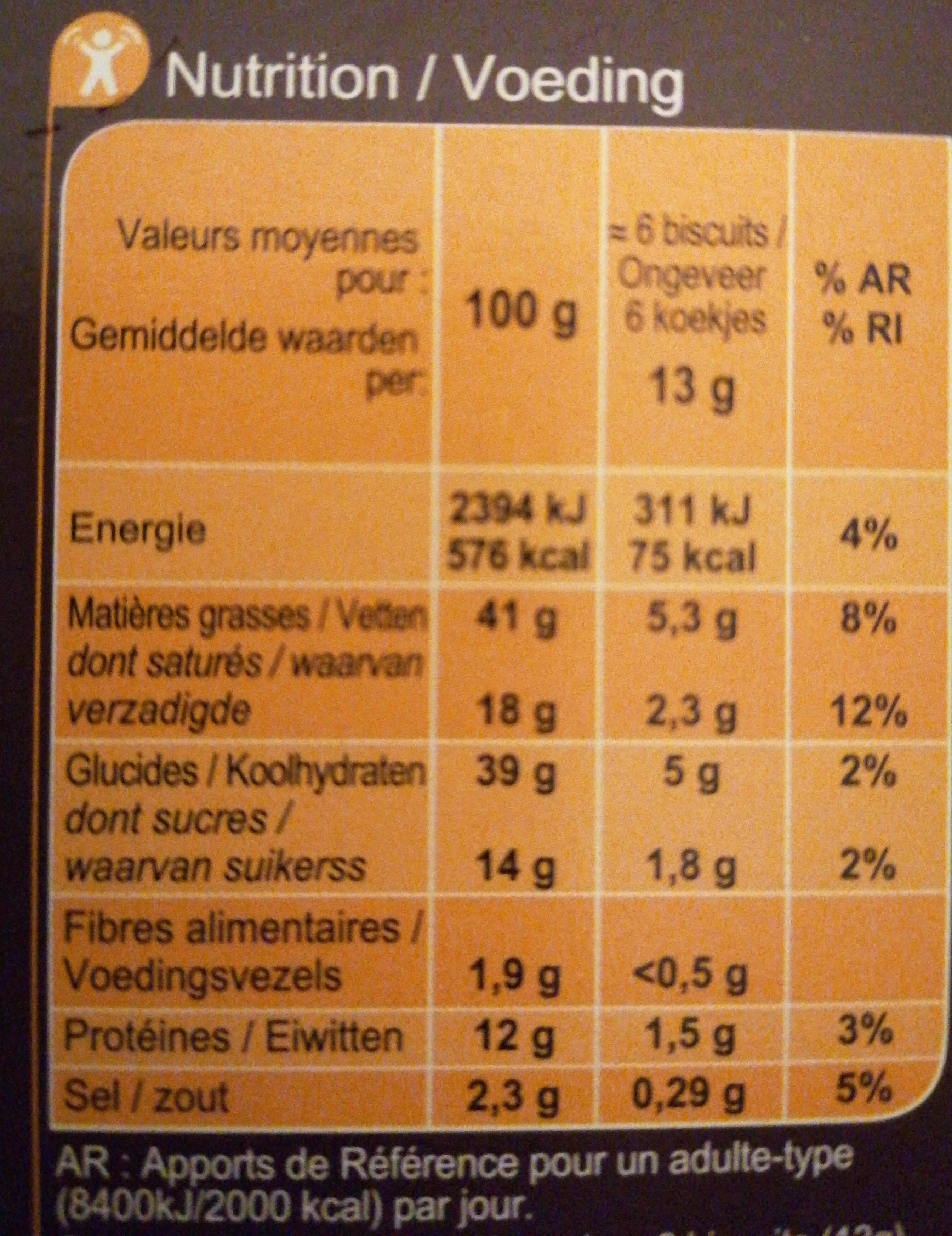 Mini crêpes Fourrage au Comté - saveur Noix - Informació nutricional - fr