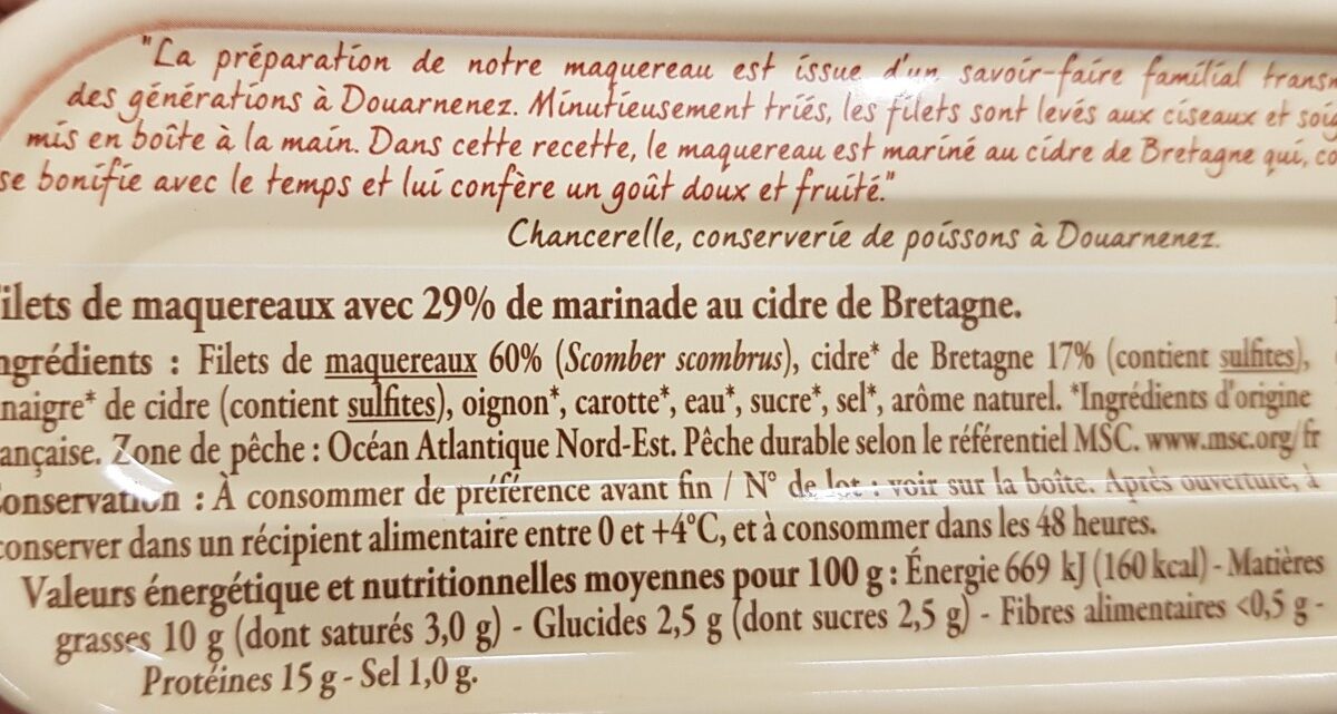 Filet de maquereau marinée au cidre de Bretagne - Ingredients - fr
