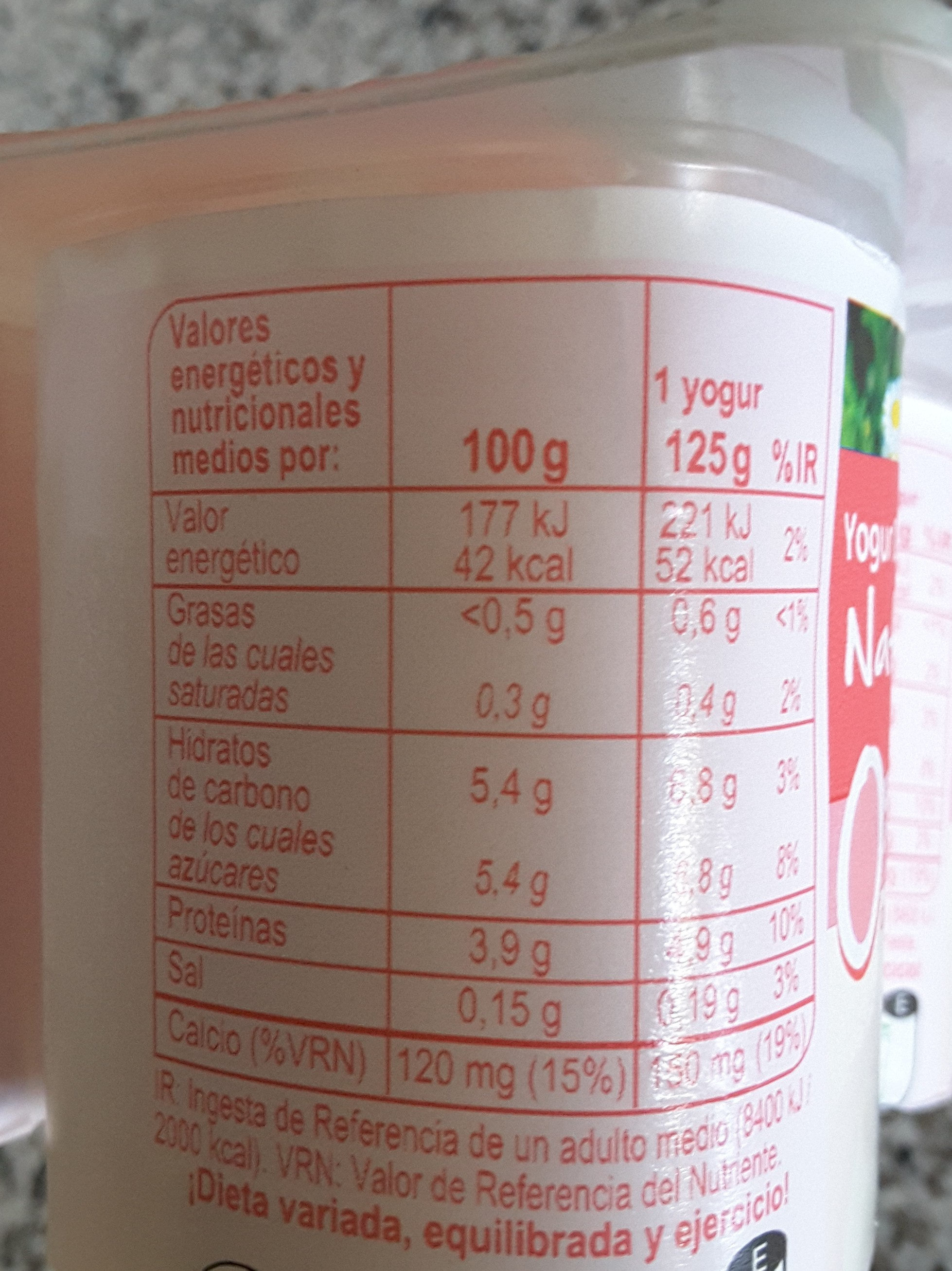 Yogur Natural 00% - Información nutricional