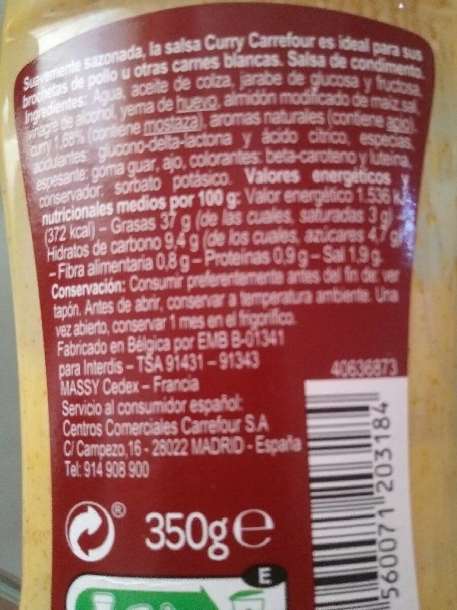 Sauce Curry - Información nutricional