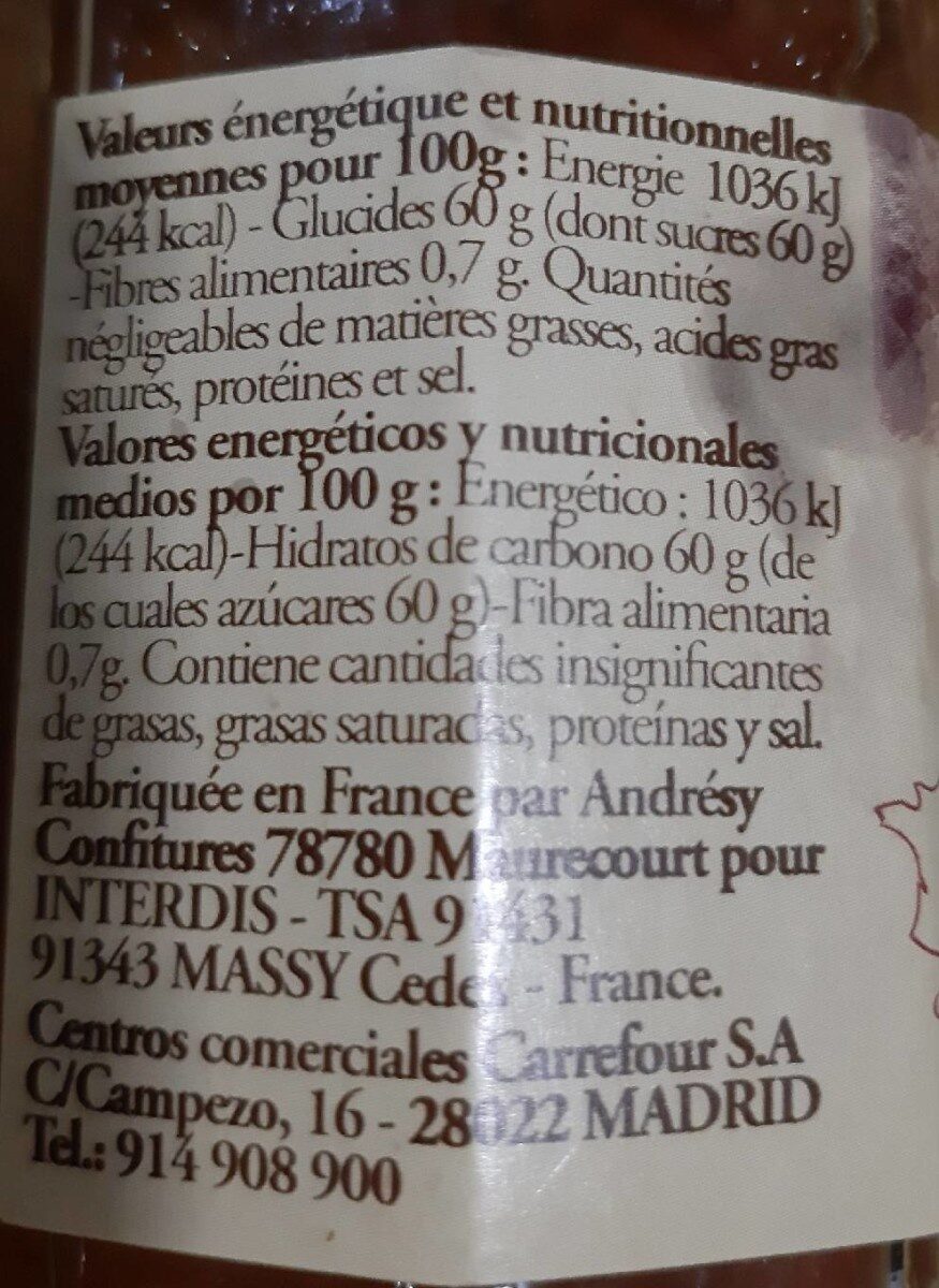 Oranges de Corse et Clémentines Confiture - Información nutricional