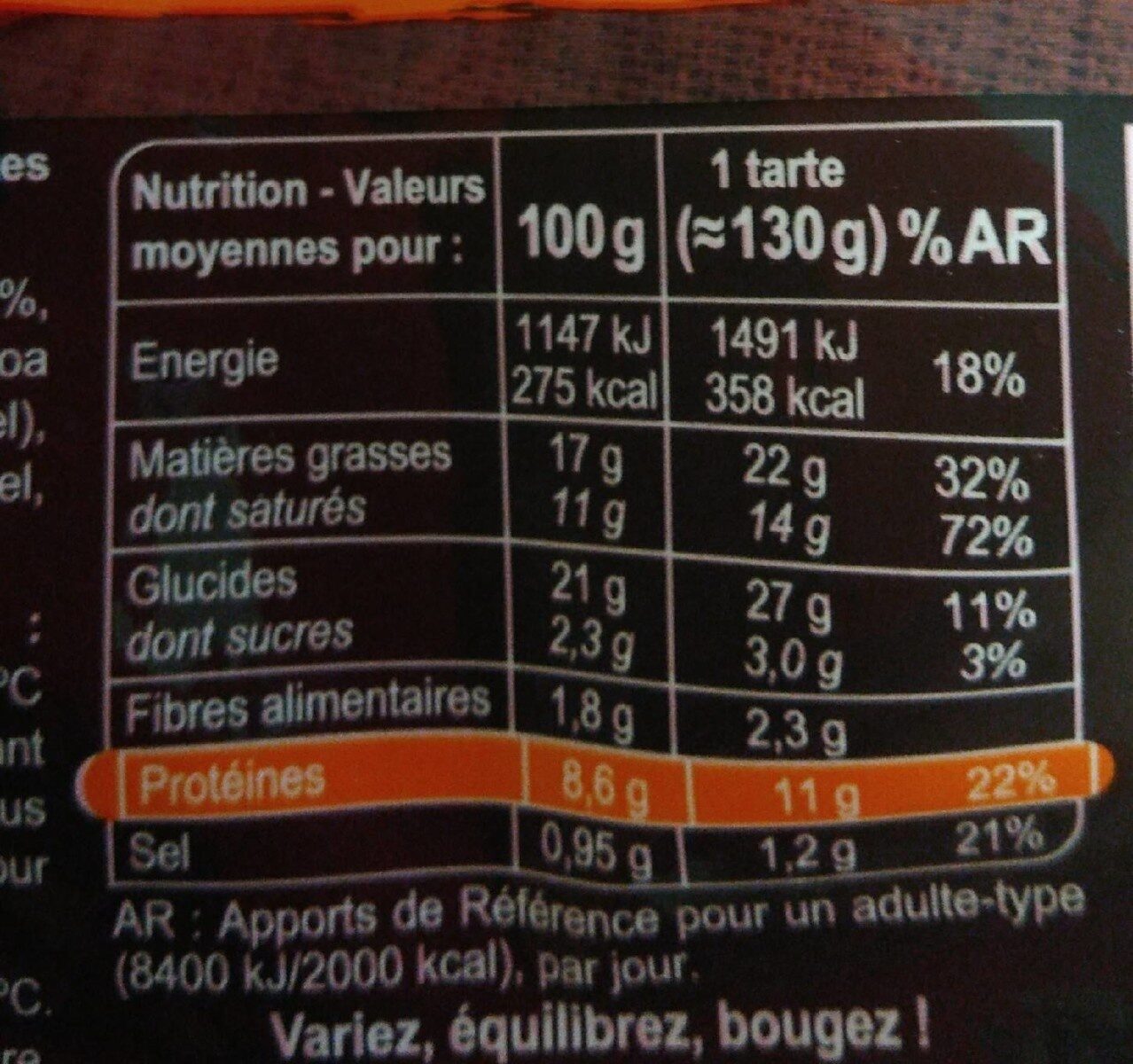 Tarte Carottes Quinoa - Nutrition facts - fr