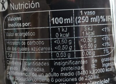 Cola zero sin cafeína carrefour - Nutrition facts