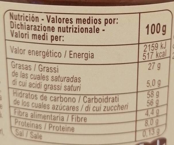 Crème noisettes et cacao - Informació nutricional - es