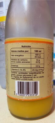 Zumo de naranja sin pulpa - Informació nutricional