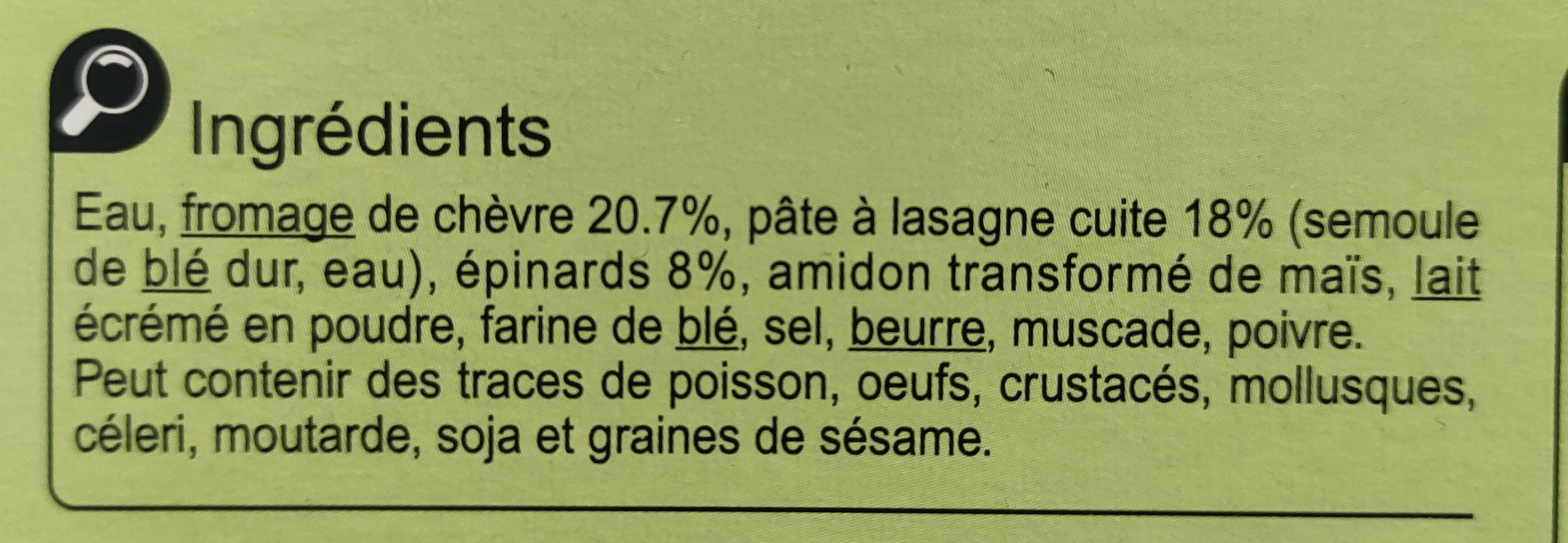 Lasagnes Chèvre épinards - Ingredients - fr