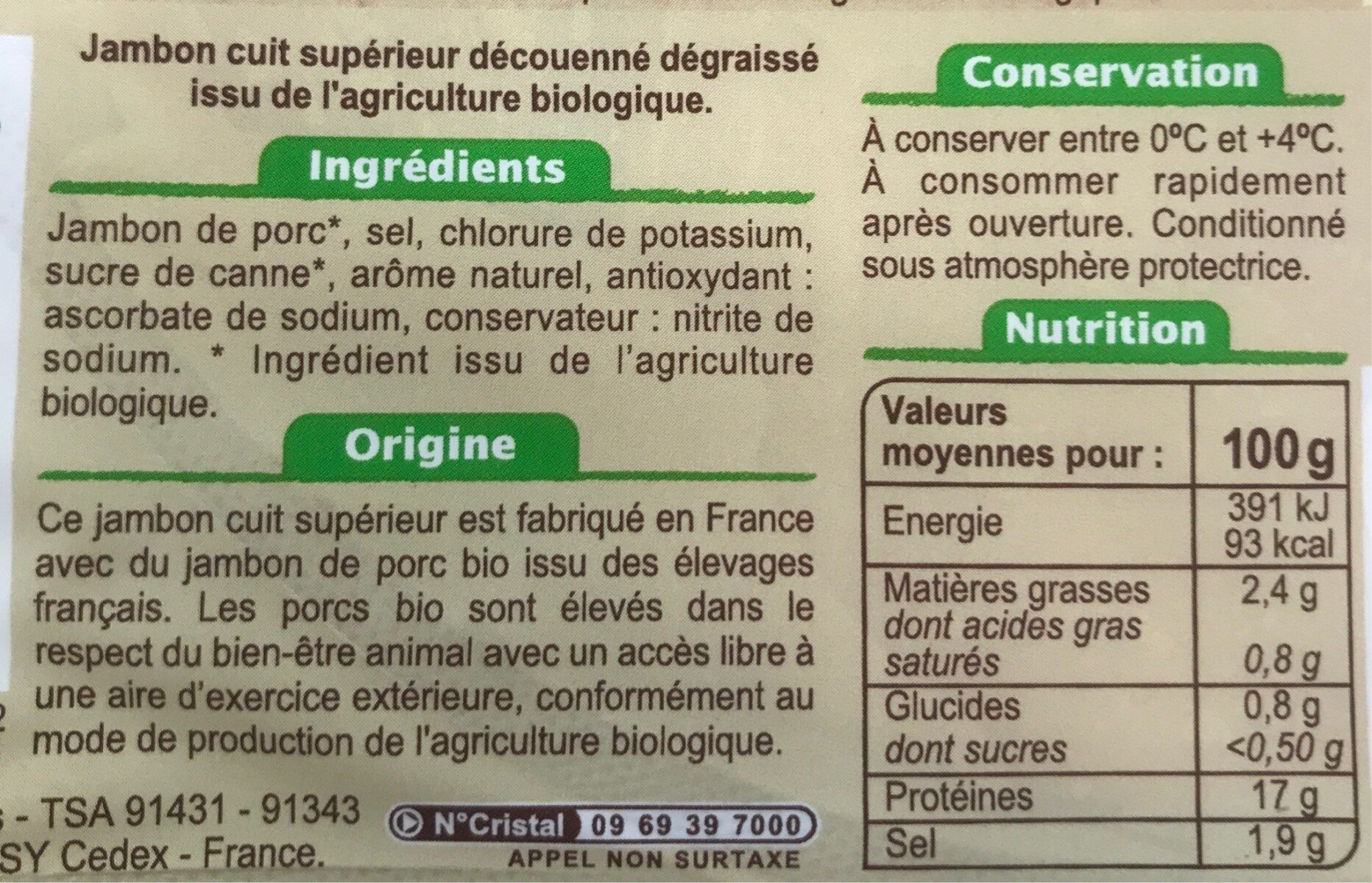 Jambon Supérieur Sans couenne - Nutrition facts - fr