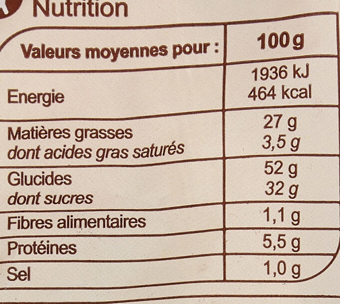 Madeleines coeur au chocolat - Nutrition facts - fr