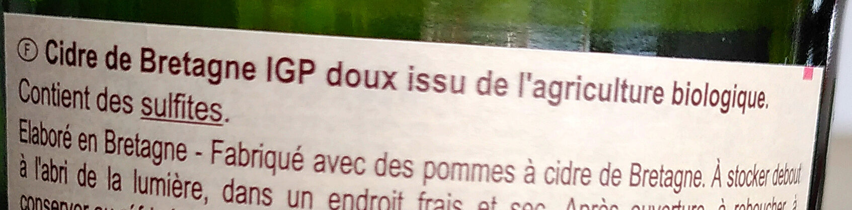 Cidre Bio DOUX gazéifié - Ingredients - fr