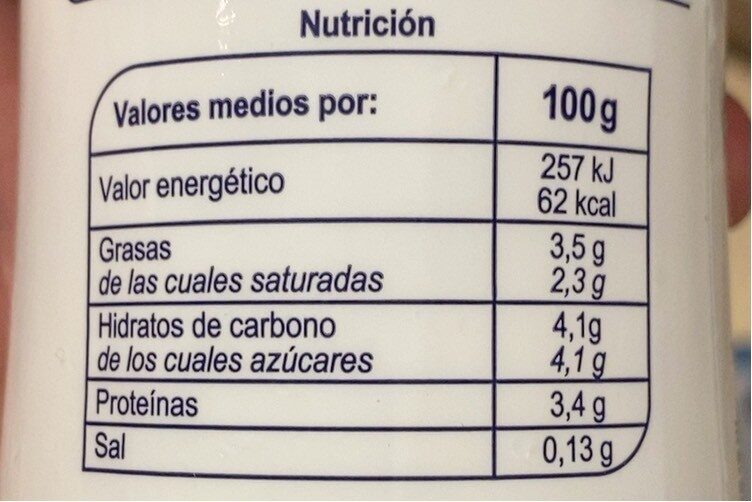 Kefir Liquido Natural - Tableau nutritionnel - es