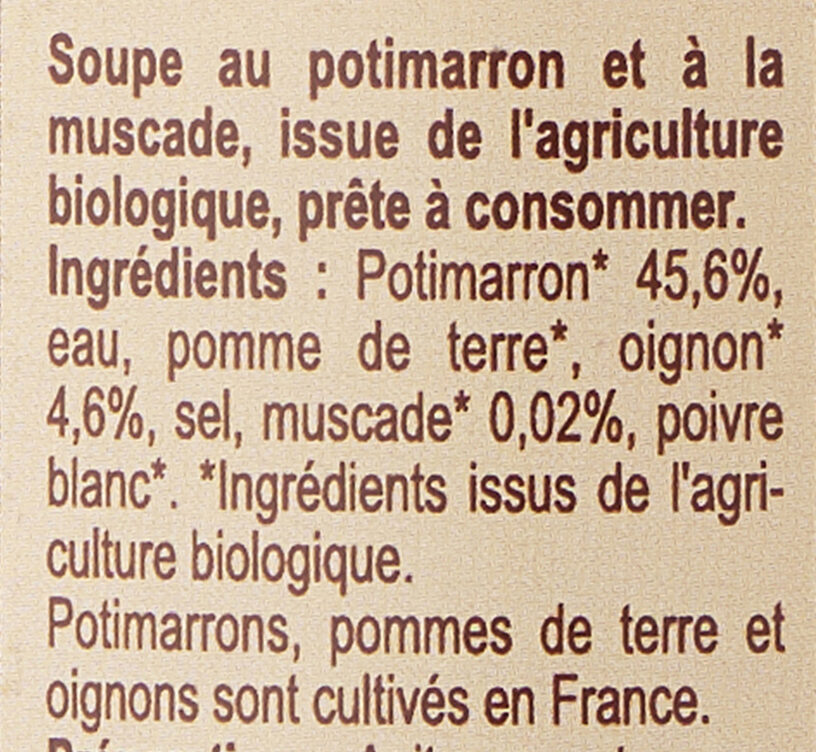 Soupe potimarron et pointe de noix de muscade - Ingredients - fr
