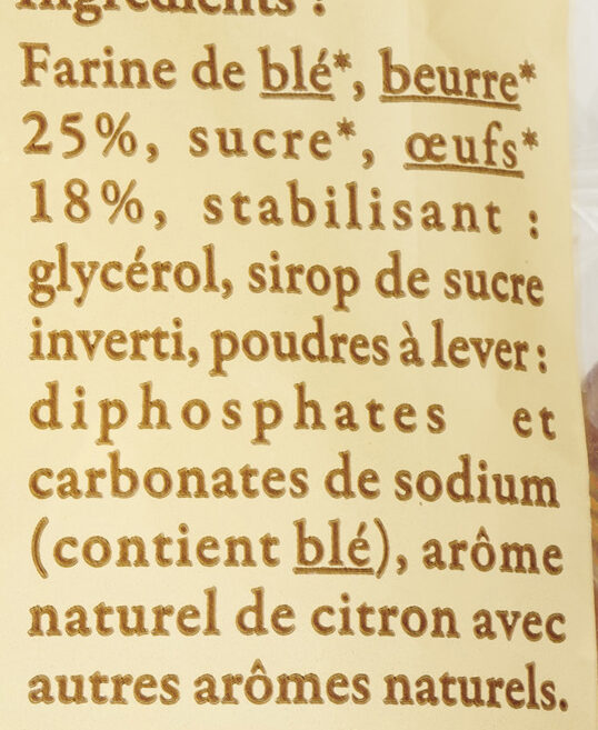 Véritables madeleines de Commercy pur beurre - Ingrediënten - fr