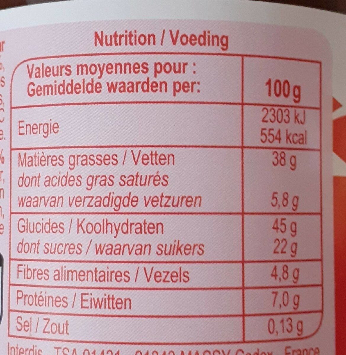 Kaonuts - Nutrition facts - fr