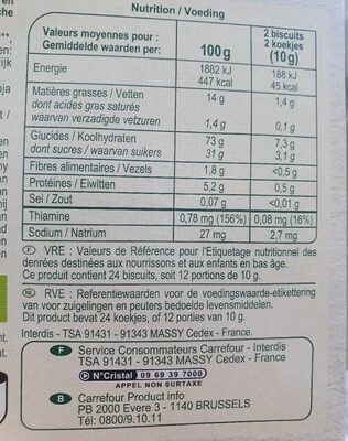 biscuits baby bio - Voedingswaarden - fr