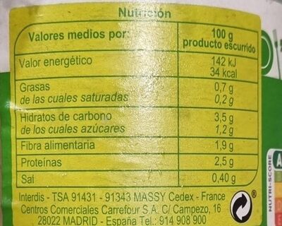 Corazones de palmitos - Informació nutricional - fr