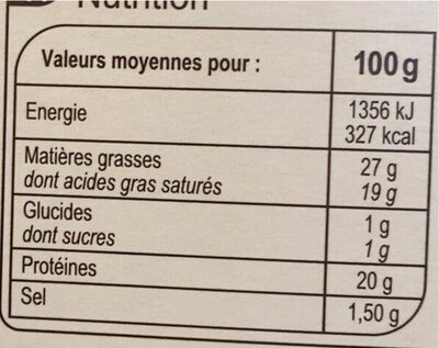 Fromage au four - Nutrition facts - fr