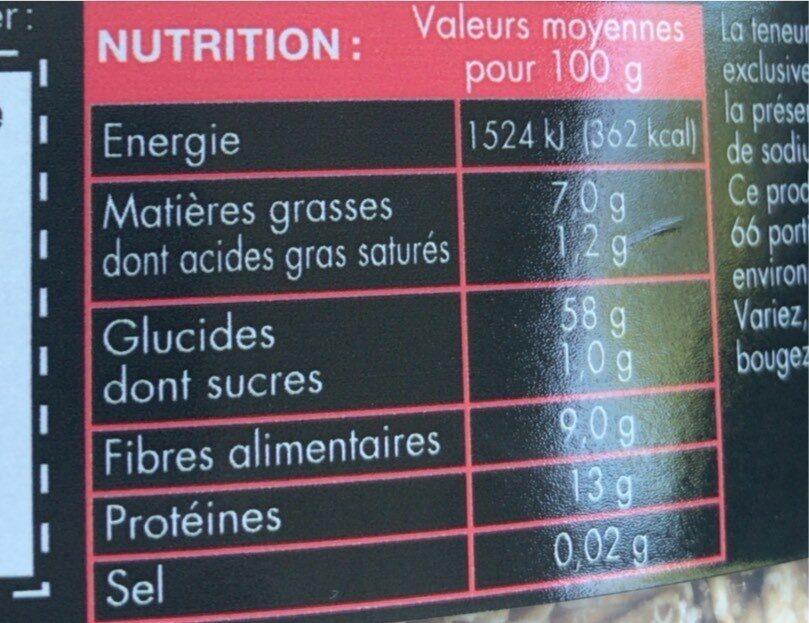 Gros flocons d’avoines - Tableau nutritionnel