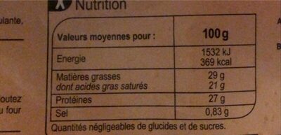 Emmental râpé - Nutrition facts - fr